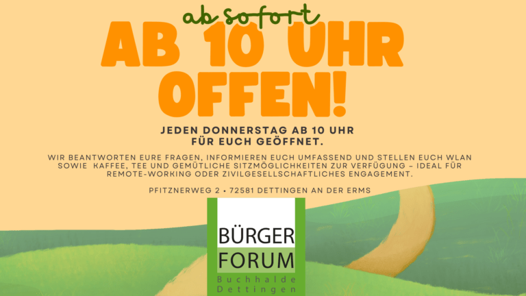 Neuer Treffpunkt im Bürgerforum: Jeden Donnerstag ab 10 Uhr geöffnet!